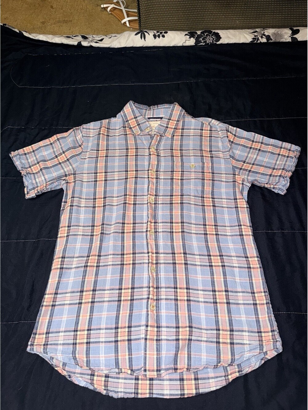 Jean Michaud Men's Collared Short Sleeve Cotton Button Down Size Small